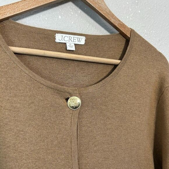 J.Crew Giselle Sweater Blazer XL Tan Knit Gold Buttons Classic Wool Blend - Picture 4 of 6